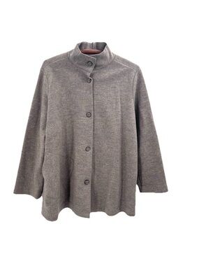 Custom Designed Gray Tan 100% Wool Funnel Neck Sweater Jacket Womens Size XL